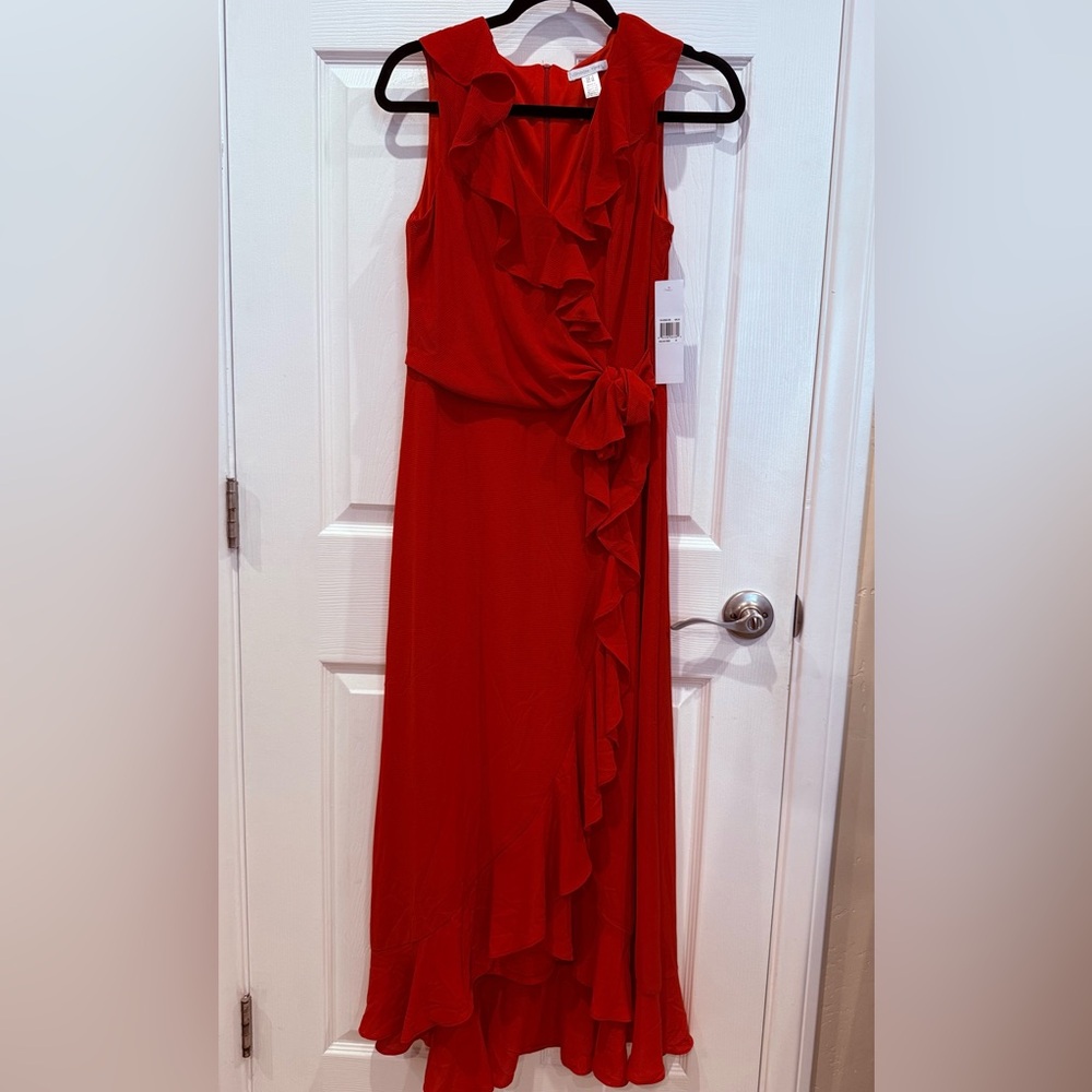 London Times Vibrant Red Asymmetrical Dress